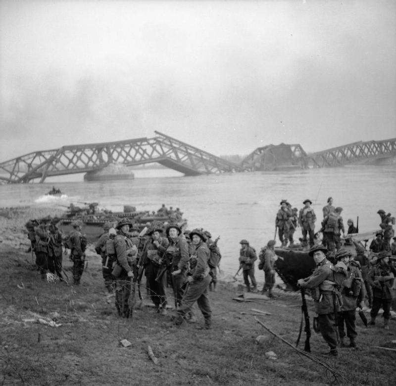 British troops crossing the Rhine in Buffalo amphibious vehicles at Wesel