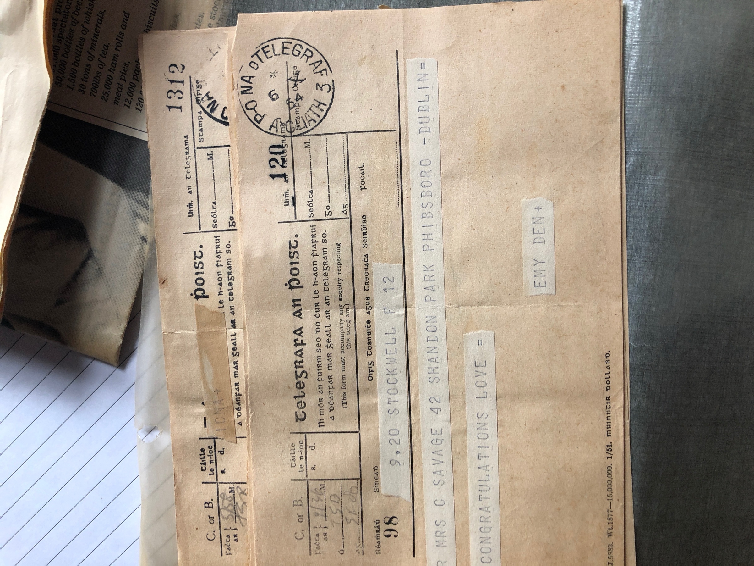Wedding day telegram, 1954